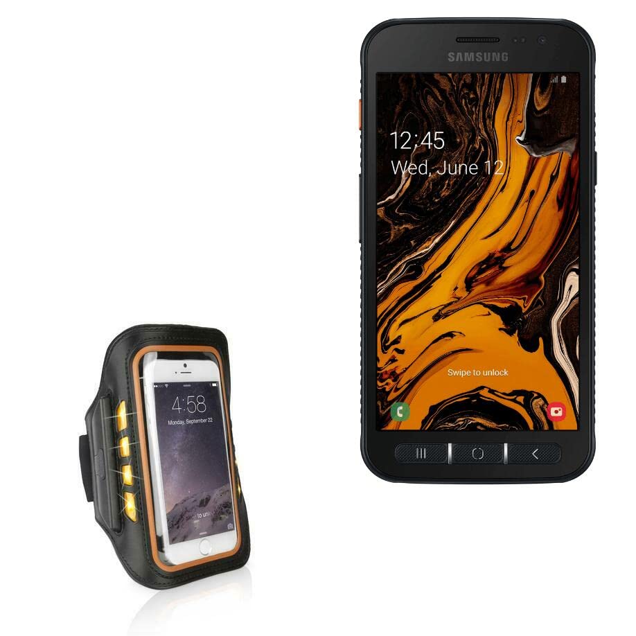 BoxWave Case for Samsung Galaxy Xcover 4s (Case JogBrite Sports Armband, High Visibility Safety Light LED Runners Armband for Samsung Galaxy Xcover 4s - Bold Orange