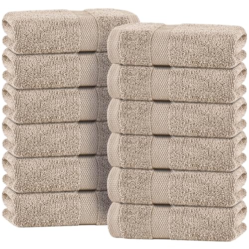 Image of White Classic Wealuxe Taupe Hand Towels for Bathroom [12 Pack] Cotton Hand Towel Bulk for Gym, Kitchen and Spa, 16x27 Inches Soft Highly Absorbent Quick Dry Terry Salon Towels