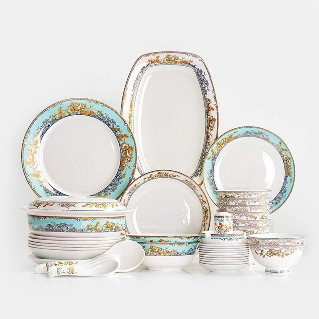 Zestaw naczyń obiadowych, zestaw naczyń obiadowych w stylu królewskiego dworu w stylu vintage, składający się z 56 sztuk ceramicznych zastaw stołowych na rodzinny bankiet