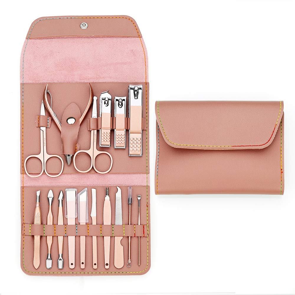 GLJTUO Nail Clippers Set 16pcs/Set Rose Gold Nail Clipper Set Professional Stainless Steel Nail Scissors Clipper Tweezer Tools Family Foot Hand Care Set Pedicure Tools for Feet