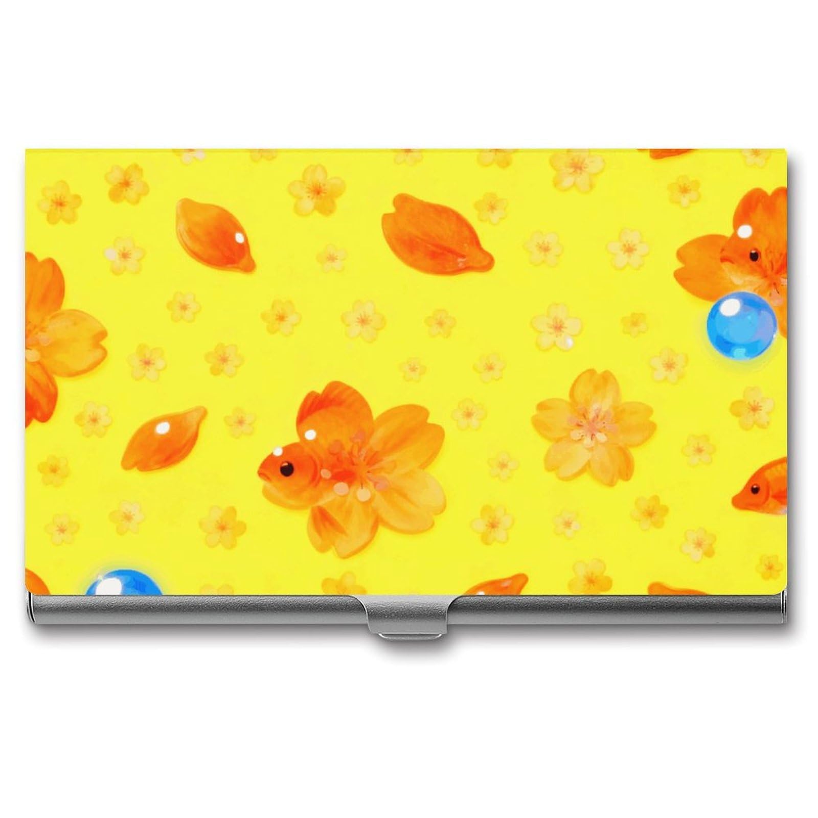 DWVTSLH Bright Yellow Fish Business Card Holder, Slim Portable Metal Business Card Case Pocket Wallet Professional Name Cards Holder for 22-30 Cards, Credit Card ID Case/Holder for Men Women