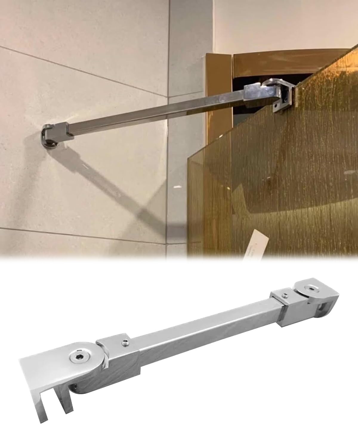 Rotatable Shower Screen Support Bar for Wall to Glass, Shower Glass Stabilizer Arm for Bathtubs Vitreous, Reinforce Panel Clamp(Silver,120cm/47.2in)
