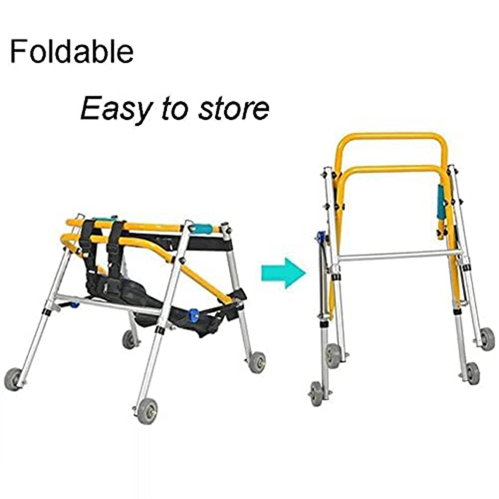 Andador para niños con parálisis cerebral, soporte de entrenamiento para rehabilitación de extremidades inferiores infantiles, pasamanos ajustables direccionales de 4 ruedas con cojín, B (51,561