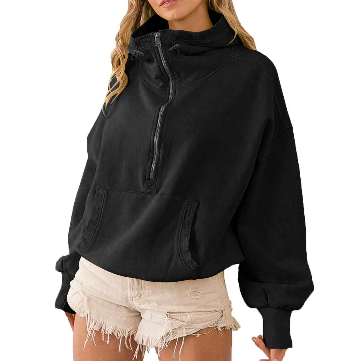 Femme Sweat à Capuche Décontracté Style Y2K Sportif Fashion Streetwear Lâche Sweatshirt Courte Taille Haut Zippé avec Poches