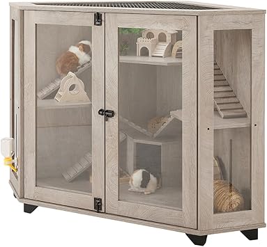 unipaws Chinchillas Cage with Ramp, Rat Cage with House, Hedgehog Cage, Critter Nation Cage for Hamster, Squirrel, Clear Acrylic, Corner Small Animal Cage