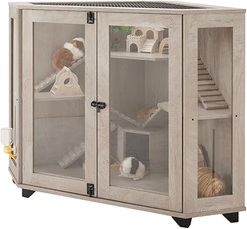 unipaws Chinchillas Cage with Ramp, Rat Cage with House, Hedgehog Cage, Critter Nation Cage for Hamster, Squirrel, Clear Acrylic, Corner Small Animal Cage