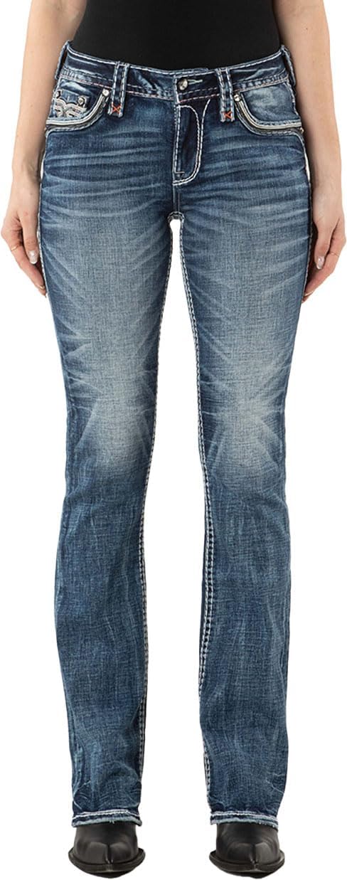Rock Revival - Womens Grethe B202R Boot-Cut Jeans, Color Medium Blue, Size: 30W x 32L