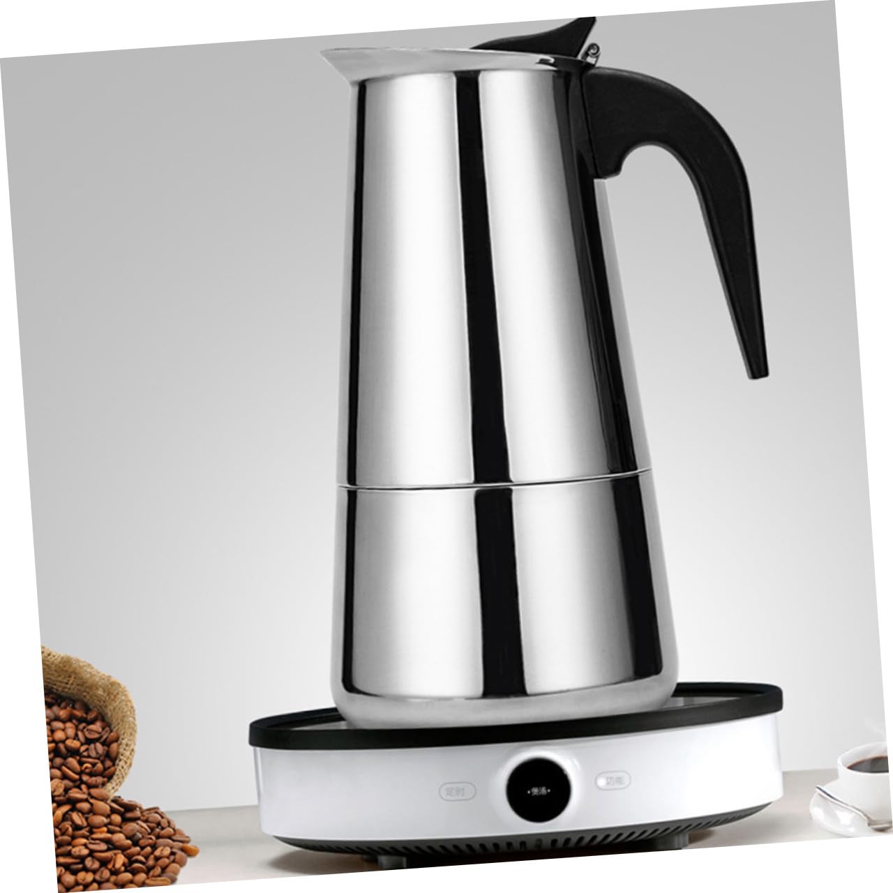 Cafetera De Acero Inoxidable Tazas Para Inducción y Abierto Máquina De Espresso Portátil Para Café y Leche Fácil De Limpiar y Usar Casa u Oficina