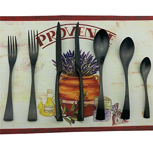Puzhler 18/10 Stainless Steel Matte Flatware Silverware Set, Black Utensils Set Service for 4 (28-Piece)