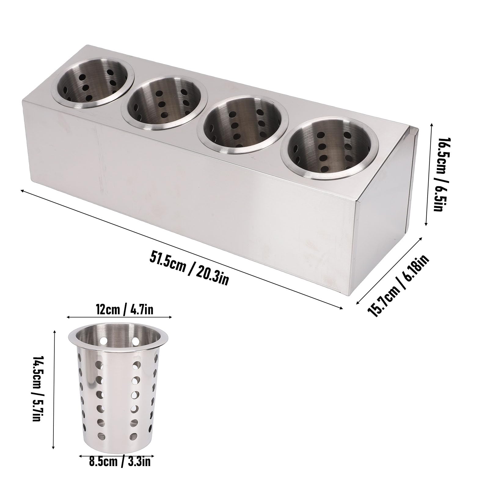 Soporte para Utensilios de Encimera de Acero Inoxidable, Organizador de Cubiertos con Cilindros de Drenaje Desmontables, Carrito de Almacenamiento de Cubiertos para Tenedores (4 compartimentos)