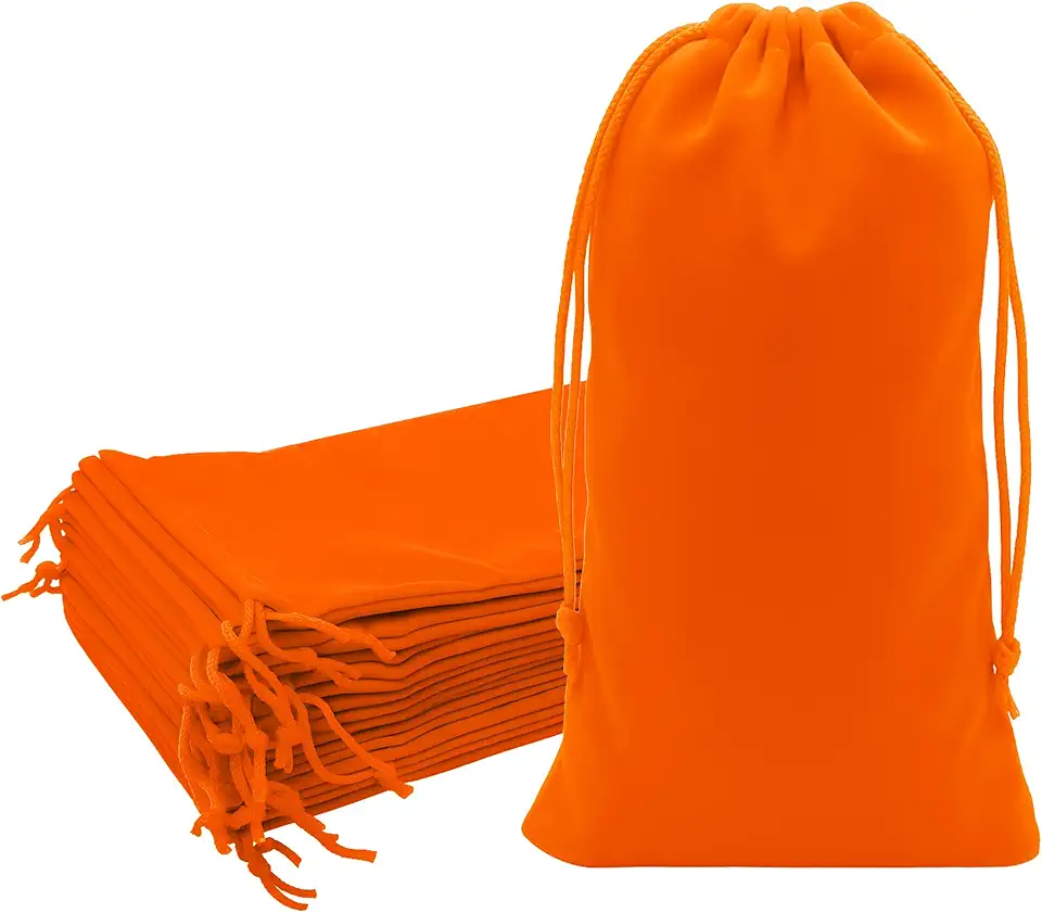 Mandala Crafts Sacos de cordão de veludo laranja 10 x 25 - 50 bolsas longas de veludo com cordão a granel para lembrancinhas de festa e casamento, embrulho de presente e embalagem de garrafa de vinho