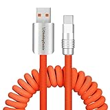GentsStride Curly Chubby - Retractable Fast Charging Cable Durable USB A to Type C Charger Cord Port Connector for Phones, Tablets and More, Orange, USB-A to Type-C, 1.3FT-2.3FT