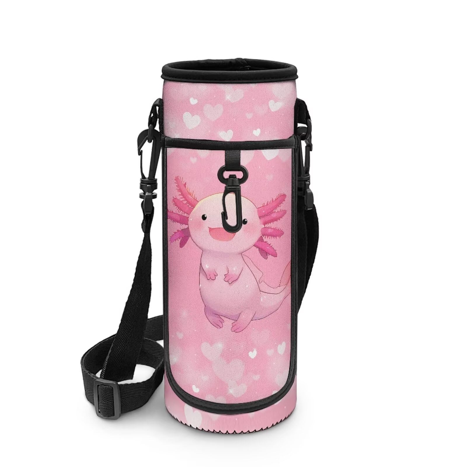 POLERO Axolotl Water Bottle Sling Carrier Bag with Shoulder Strap Cute Sports Drink Bottle Sleeve for Girls for Walking