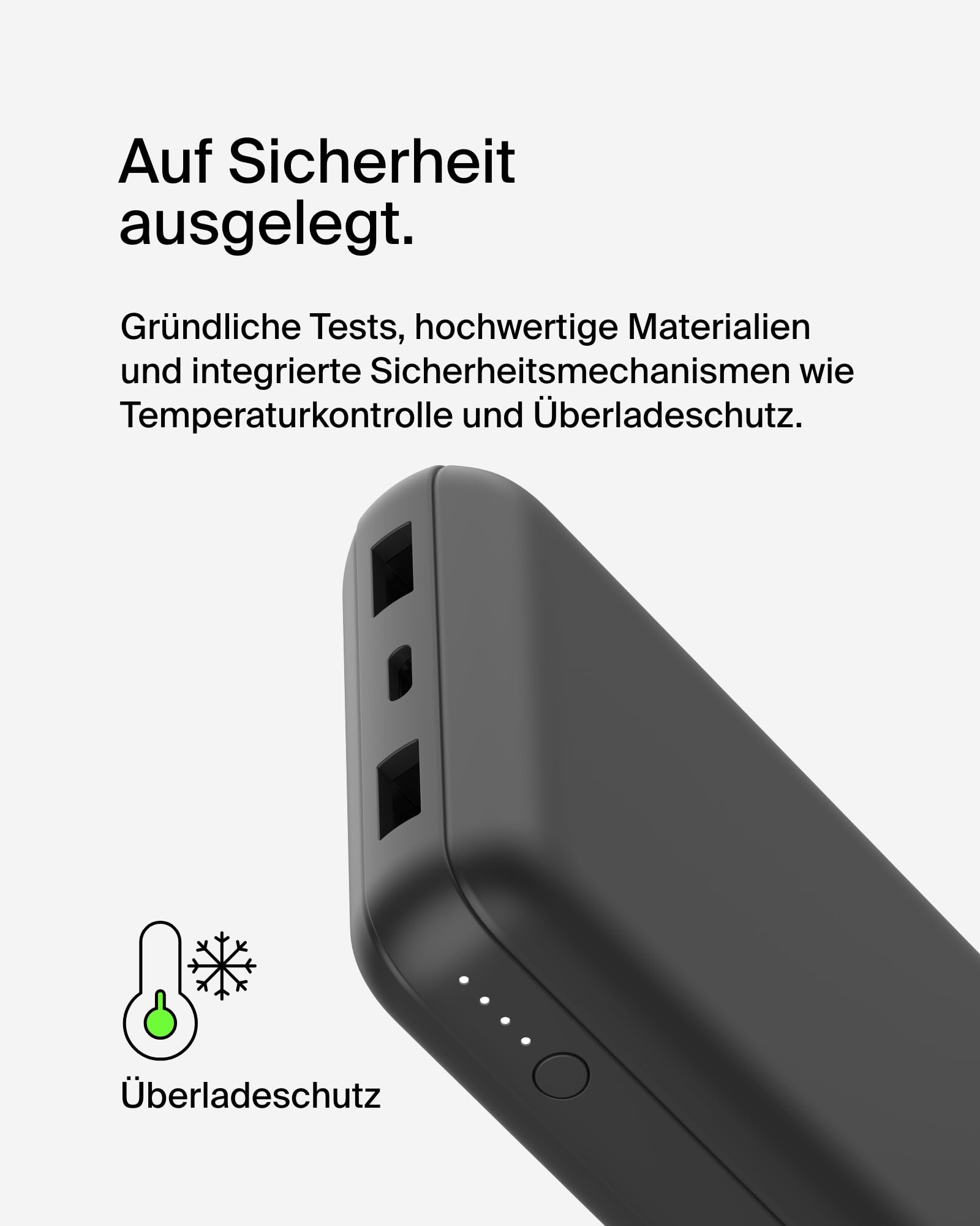 Belkin tragbares -Ladegerät, 20.000mAh, 20K Powerbank mit -Ein-/Ausgang und 2 USB-A-Anschlüssen mit USB-C/USB-A-Kabel für iPhone, Galaxy, Pixel, iPad, AirPods und andere Geräte – Schwarz