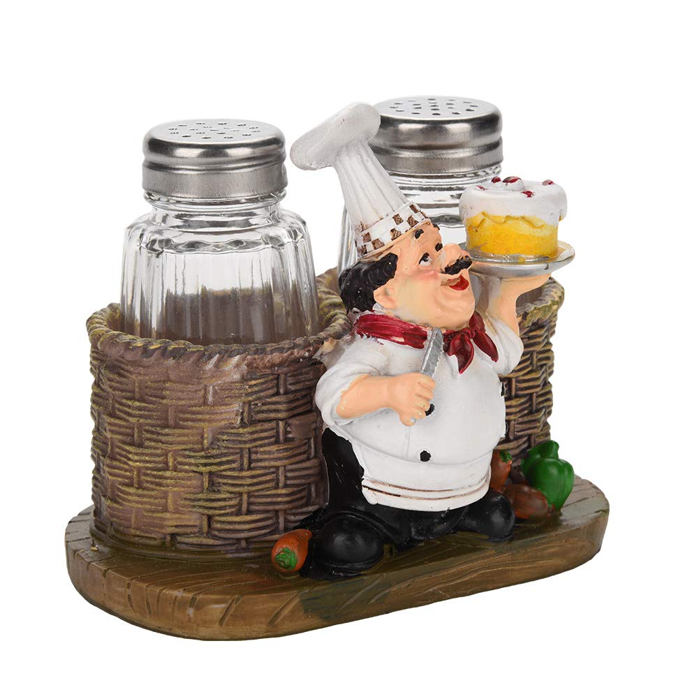 Set Saliera e Pepe da Chef Saliera E Pepiera Francese Country Chef Statua Decorativa Organizzatore di Spezie con Supporto Figurina Regalo per Famiglia, Cucina, Ristorante, Bar, Panetteria(#A)