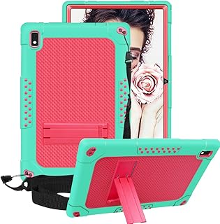 FIEWESEY Shockproof Kids Friendly with Kickstand Shoulder Strap Hybrid case for Vastking KingPad K10/KingPad K10 Pro/KingPad Z10/BYYBUO SmartPad A10/Oangcc 10.1" Android 10 Tablet (Green/Pink)