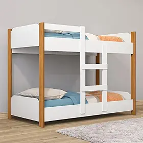 Beliche Infantil 100% MDF com Minicama na Parte Inferior Possui Escada de Acesso Grade de Proteção Reforçada e Design Compacto para Otimizar Espaços com Conforto (Branco/Nature)