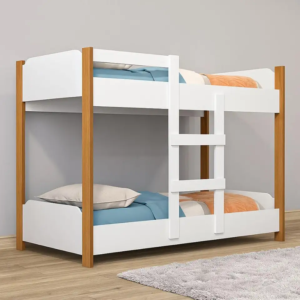 Beliche Infantil 100% MDF com Minicama na Parte Inferior Possui Escada de Acesso Grade de Proteção Reforçada e Design Compacto para Otimizar Espaços com Conforto (Branco/Nature)