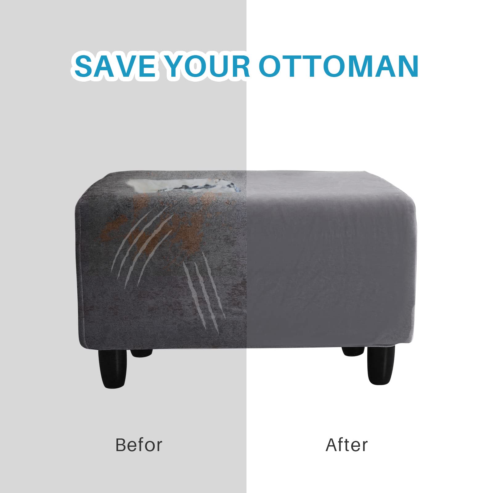 ZGantrix Velvet Ottoman Slipcover X-LARGE - Stretch Rectangle Footstool Cover, Darkblue, Elastic Bottom For Storage Ottomans