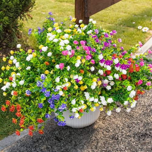 Cleangor 12 Bundles Artificial Flowers for Outdoors, No Fade Fake Plastic Flowers, UV Resistant Artificial Outdoor Plants, for Spring Summer Garden, Porch, Window Box, Home Wedding Farmhouse (6 Color)
