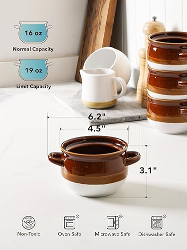 Miniatura 10 de LE TAUCI Sopa de cebolla francesa con asas, cuencos de sopa de cerámica de 22 onzas para sopa, chile, estofado de carne, juego de 4, apto para horno
