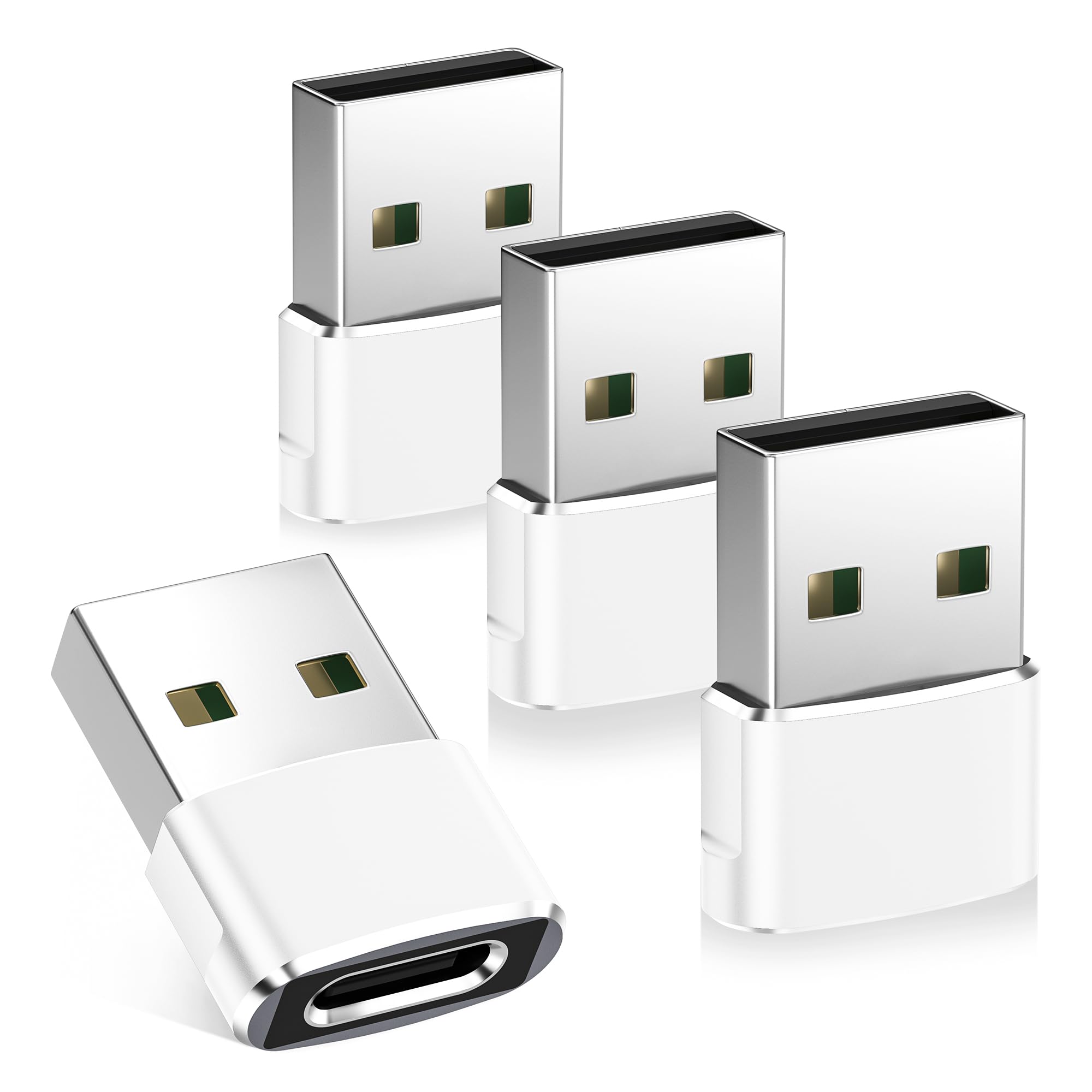 Basesailor USB C Female to USB Male Adapter for iPhone 17 16 Pro Max 4Pack,USB to USB C Adapter Car Charger Cable Converter for Apple 15 Plus,iWatch 11 10 9,iPhone 14 13 12,iPad Air 5,Mini 7,AirPods 4