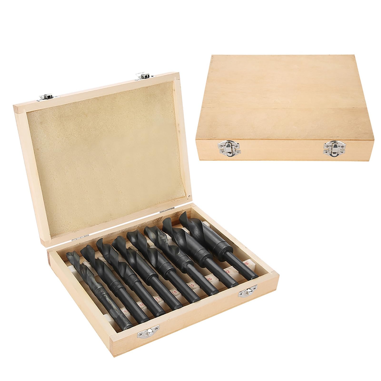 8 punte da trapano in acciaio per cuscinetti, set di punte elicoidali con codolo ridotto da 14 mm a 25 mm per foratura di metallo, legno e plastica con custodia in legno