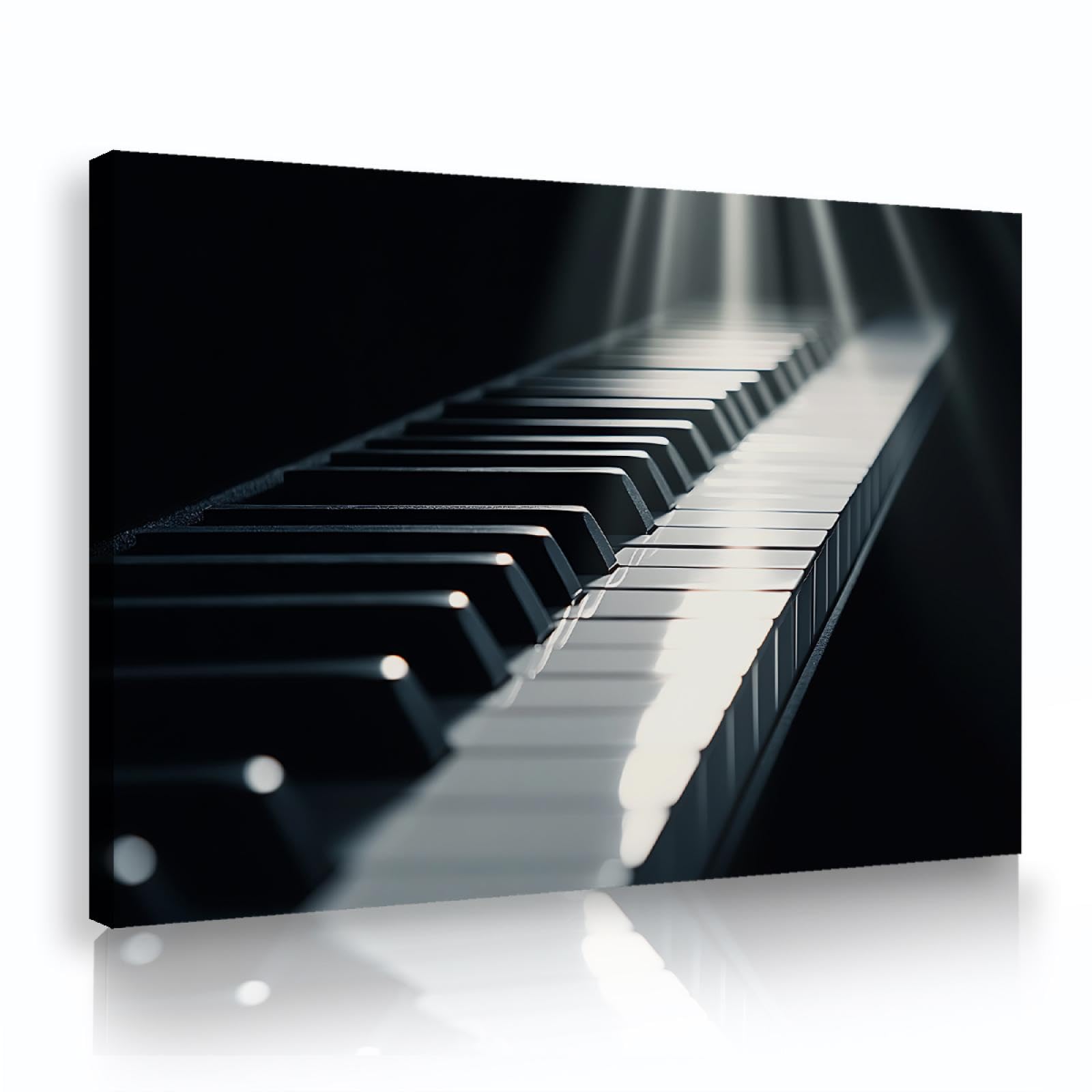 CHERHERART Lienzos de teclas de piano en blanco y negro para living oficina estudio aula obras de arte para el hogar abstracto luz del sol lienzo arte de pared decoración marco interior