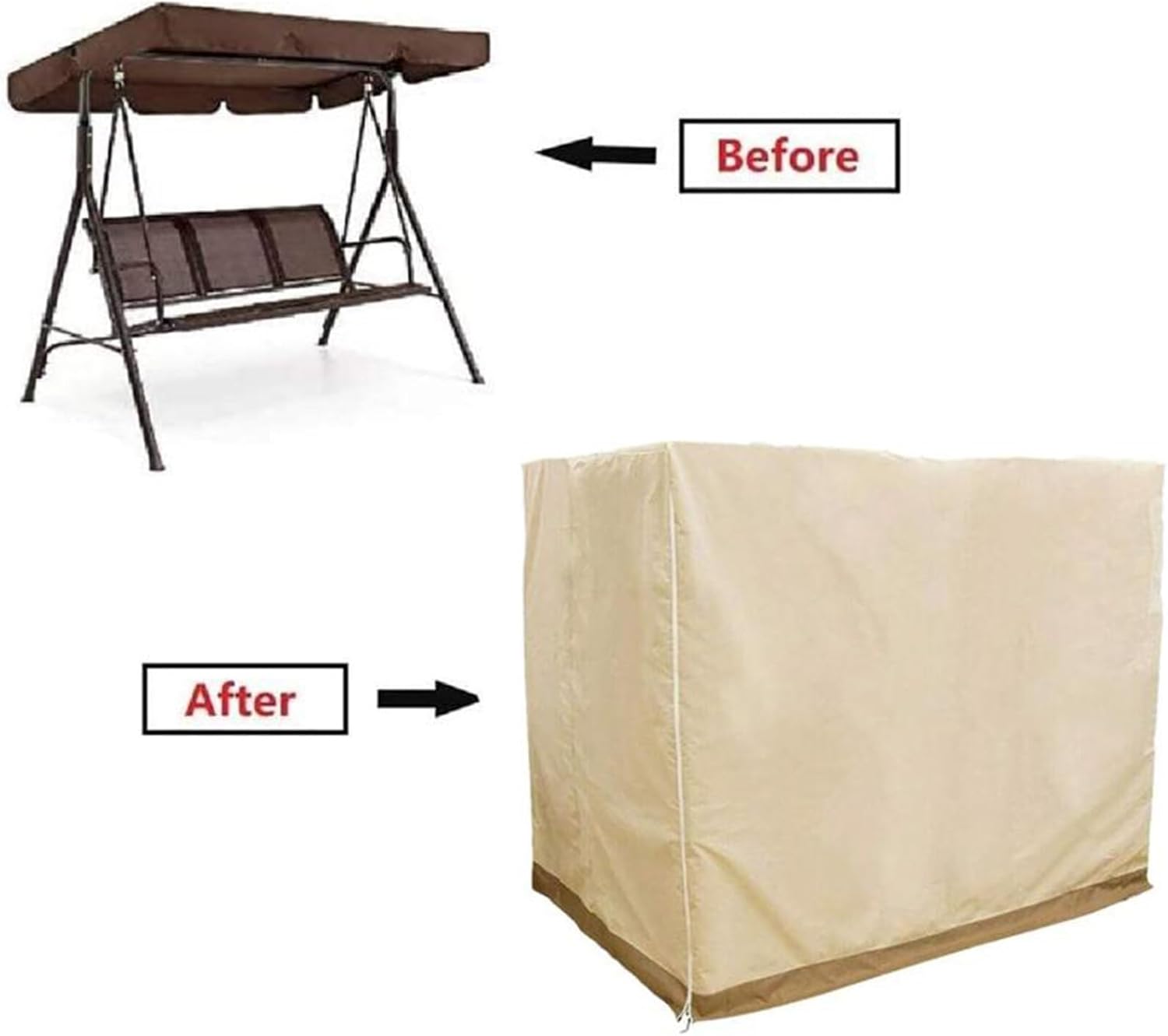 Outdoor Swing Cover, Waterproof 3-Seater Hammock Porch Swing Cover, 420D Thickened Oxford Waterproof Swing Replacement, Waterproof Windproof Anti-UV Heavy Duty Rip Proof(Beige+Coffee)