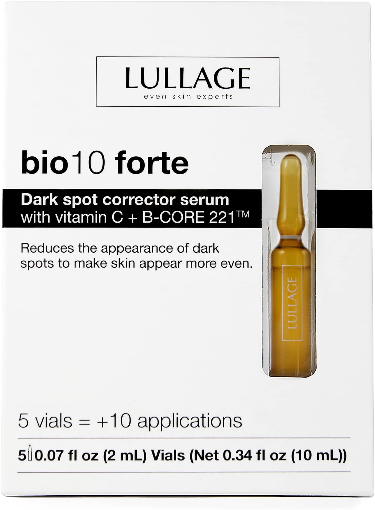 Dark Spot Corrector Lullage bio10 Forte with Vitamin C & B-CORE 221TM, Dark Spot Corrector Serum Ampoules, 5 amp. = 10+ applications to help reduce dark spot appearance by Lullage (0.34 fl z)