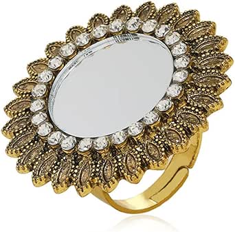Vintage Blue Sunflower Statement Ring For Women Girls Antique Round Cz Crystal Evil Eye Protection Adjustable Expandable Open Wrap Wedding Cocktail Party Rings Comfort Fit Art Deco Jewelry