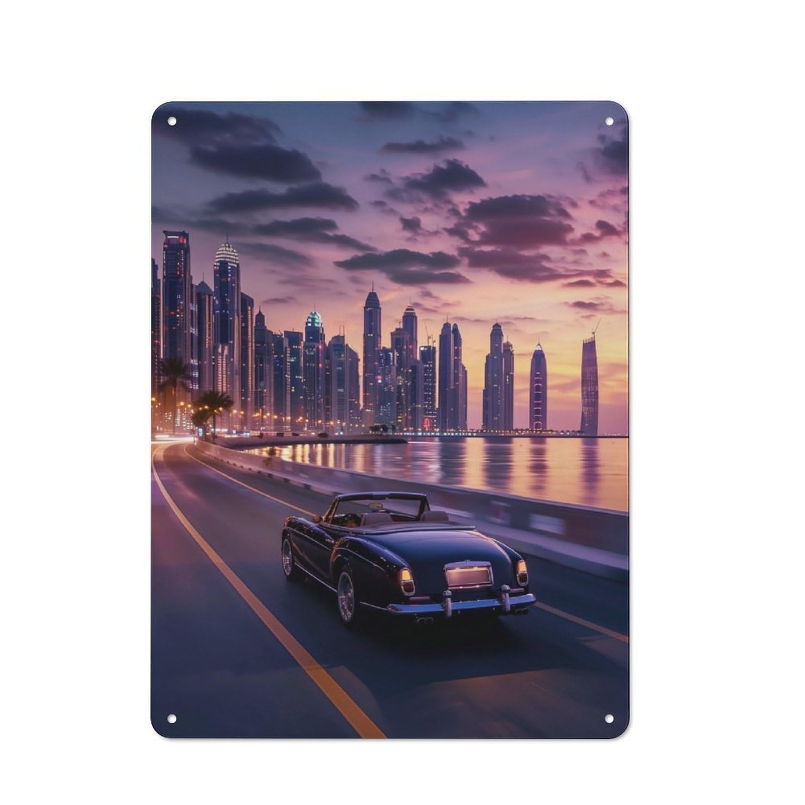 Junmoney Skyline Reflections Tin Wall Plaque 40X30cm With For Bar Or Restaurant, Suited To Bar Decor Enthusiasts