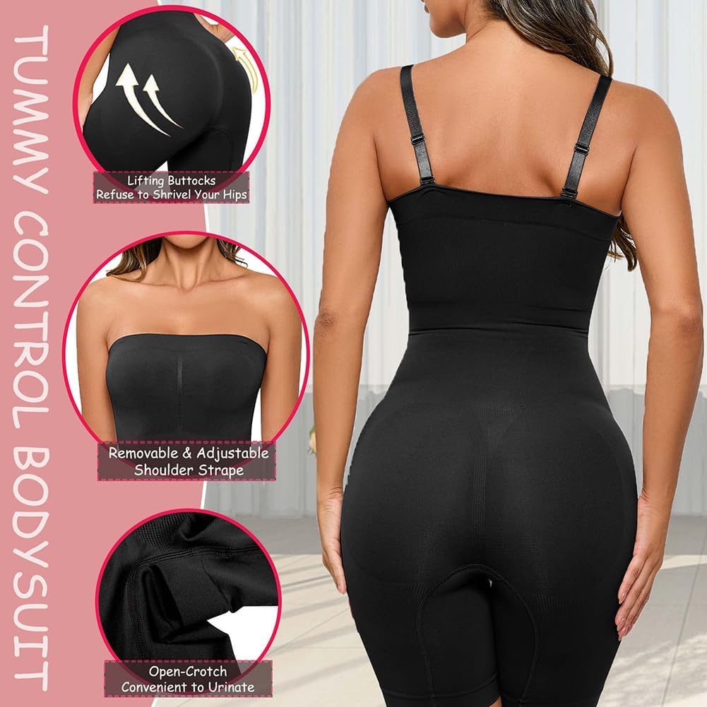 HOMETA Women's Shapewear Bodysuits Tummy Control Butt Lifter Body Shaper Strapless Seamless Mid Thigh Jumpsuit Tops - Image 3