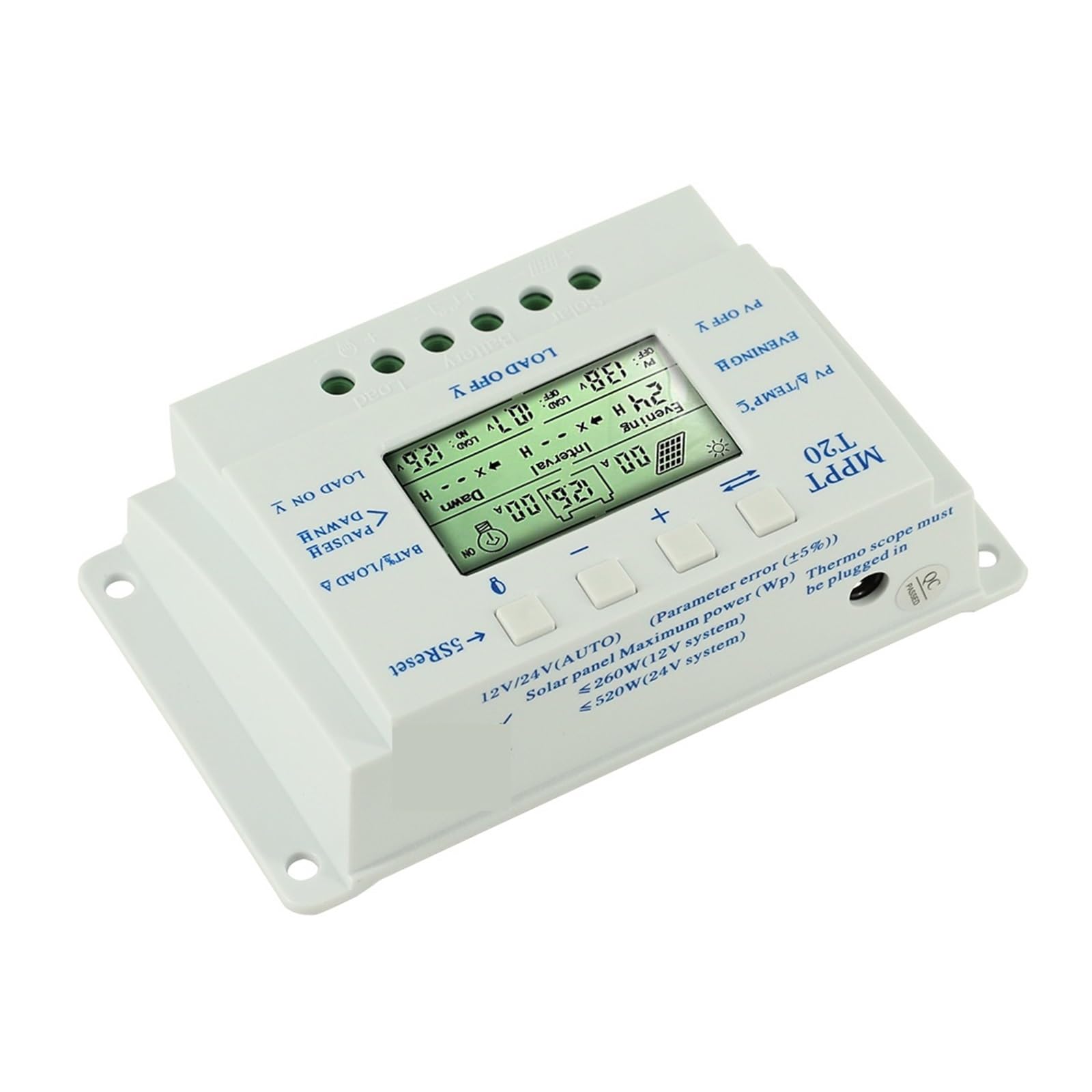 Contrôleur De Charge Solaire 20A, Panneau Avec Écran LCD 12V/24V, Fonction Double Minuterie Automatique, Régulateur T20