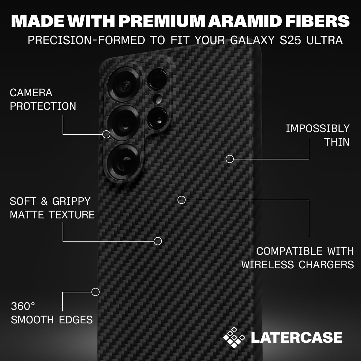 Latercase Für Galaxy S25 Ultra – Ultradünne Handyhülle Aus Aramidfaser, 0,6 Mm, 10 G, Purpurrot | Mit Vollem Kameraschutz, Rutschfest, Kabellos Ladefähig