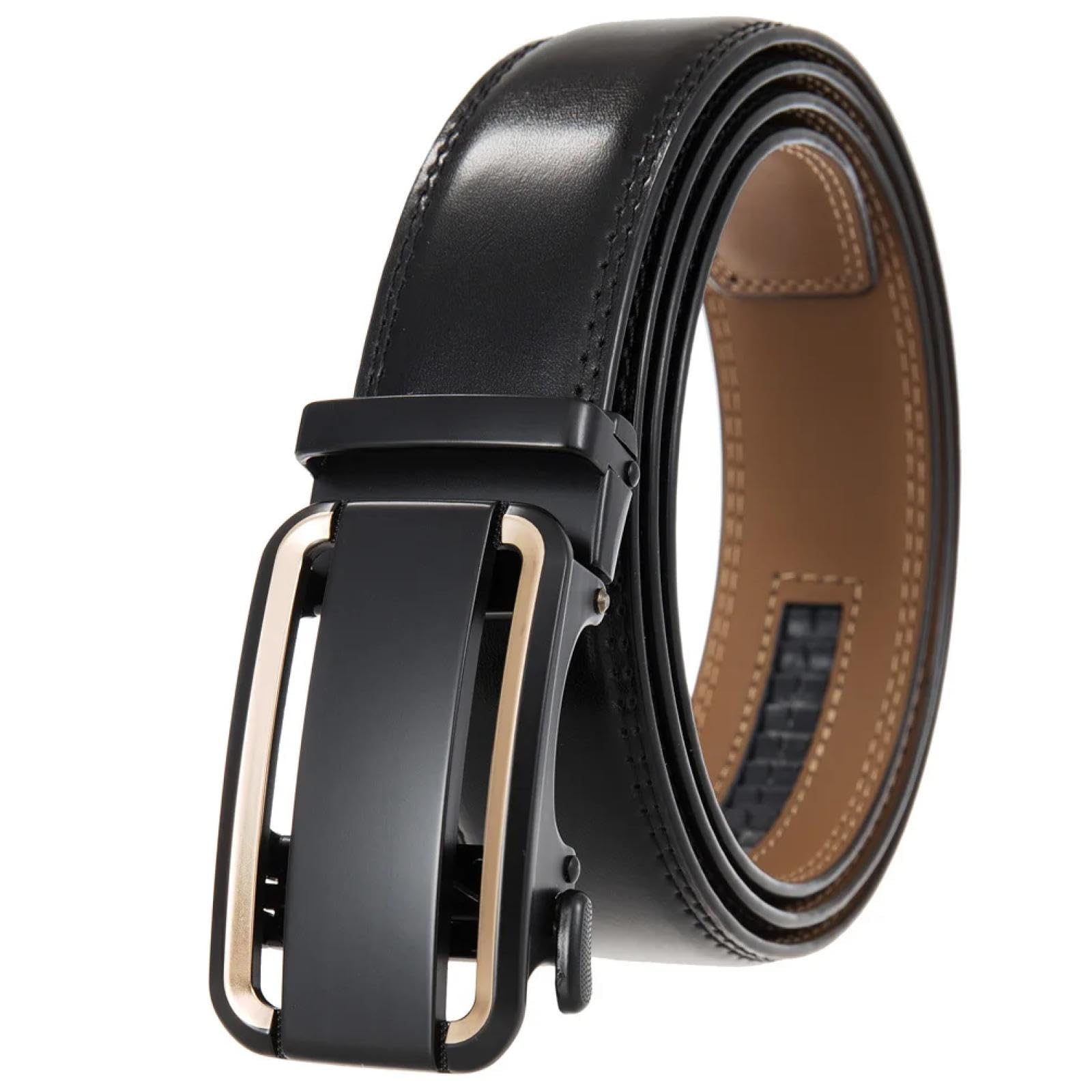 Business Formal Genuine Leather Mens Ratchet Belt 1 3 Automatic Classic Dress Gift Box