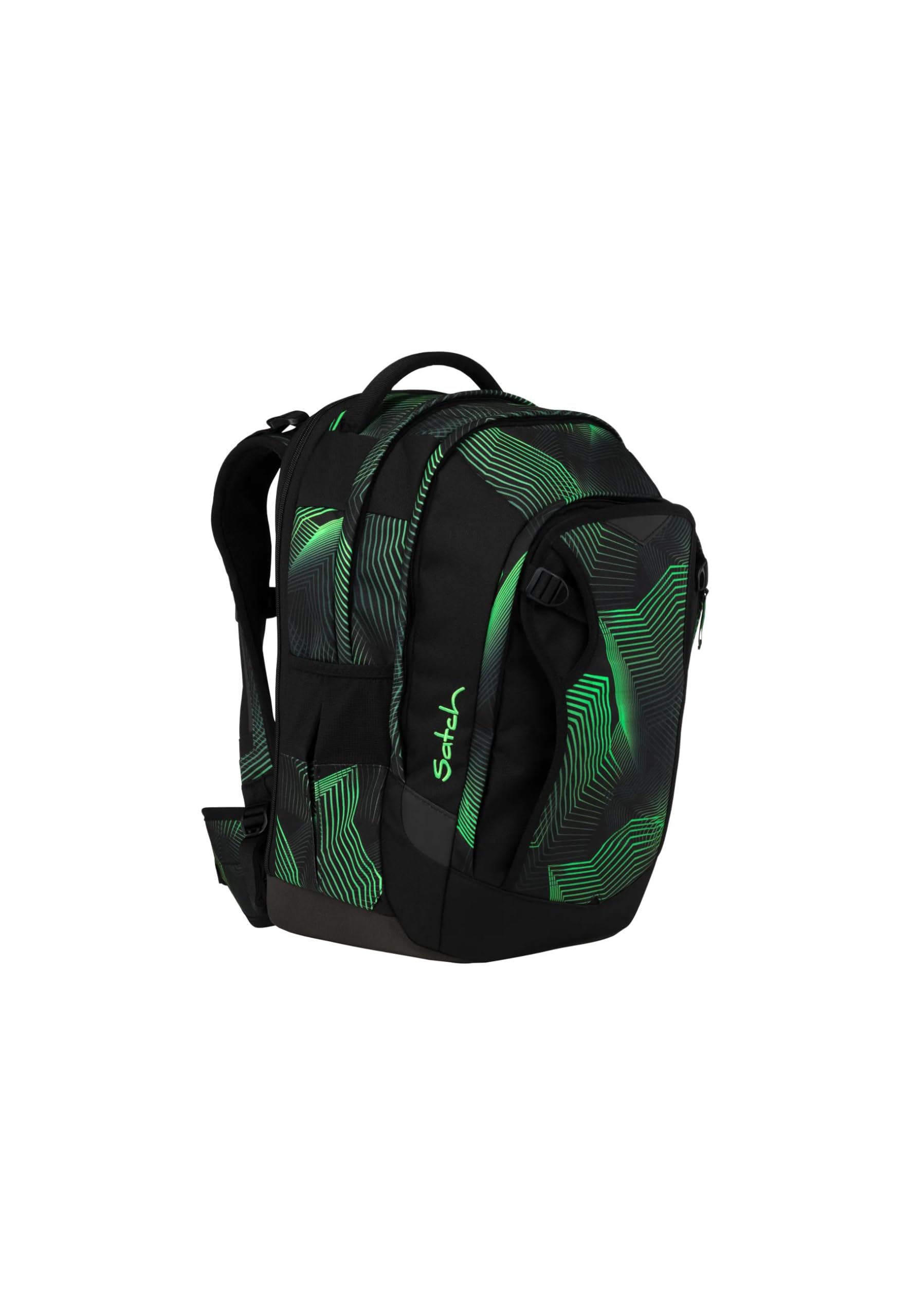 Satch match plus Schulrucksack, erweiterbar auf 35 Liter, ergonomisch, mit Fronttasche Seismic Green - Schwarz