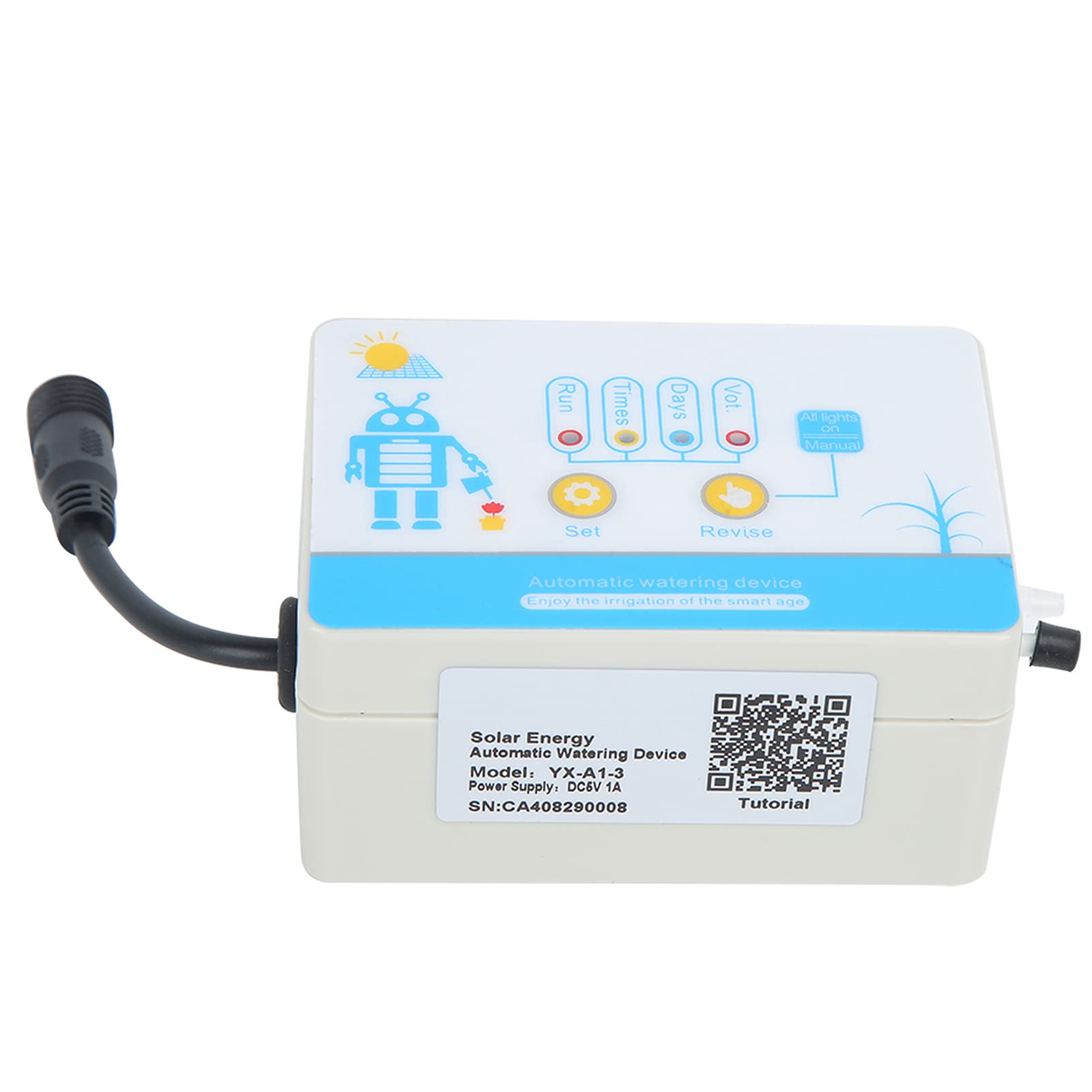 Solar Intelligentes automatisches Tropfbewässerungs-Controller-Set, Gartenwasser-Timer, Bewässerungsset, ABS-Silikon, 14 x 13 cm, Solarpanel, 10 m Rohr für Gewächshaus, Hinterhof,