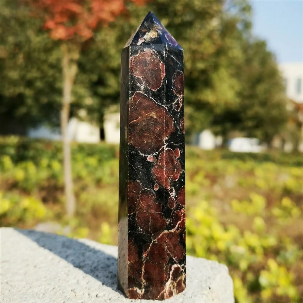 Meditations-Granat-Kristallstab mit Linienpunkten für Energieheilung und spirituelle Praxis, ideal für Chakra-Balancing und Fokusverbesserung