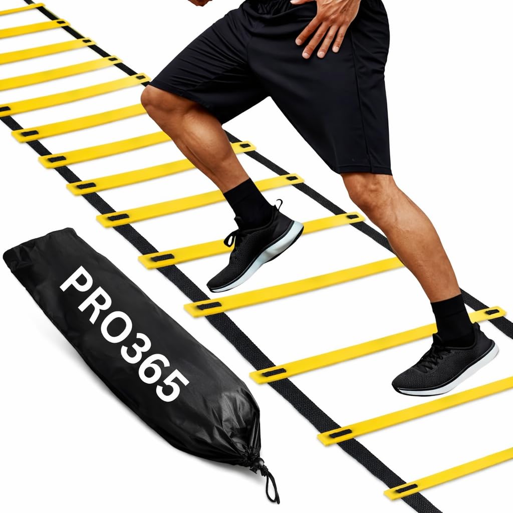 PRO365 4 Meter Agility Speed Training Ladder with 10 Adjustable Rungs for Soccer, Football & Fitness Drills | Multicolor Yellow Agility Ladder with Heavy Duty Carry Bag | 4m 10-Rung Set