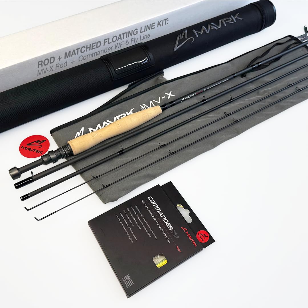 Mavrk Fly Fishing Rod + Line Kit - MV-X Rod + Commander WF-5 Floating Line - Matched Trout Setup for Dry Fly, Indicator & Streamer Fishing