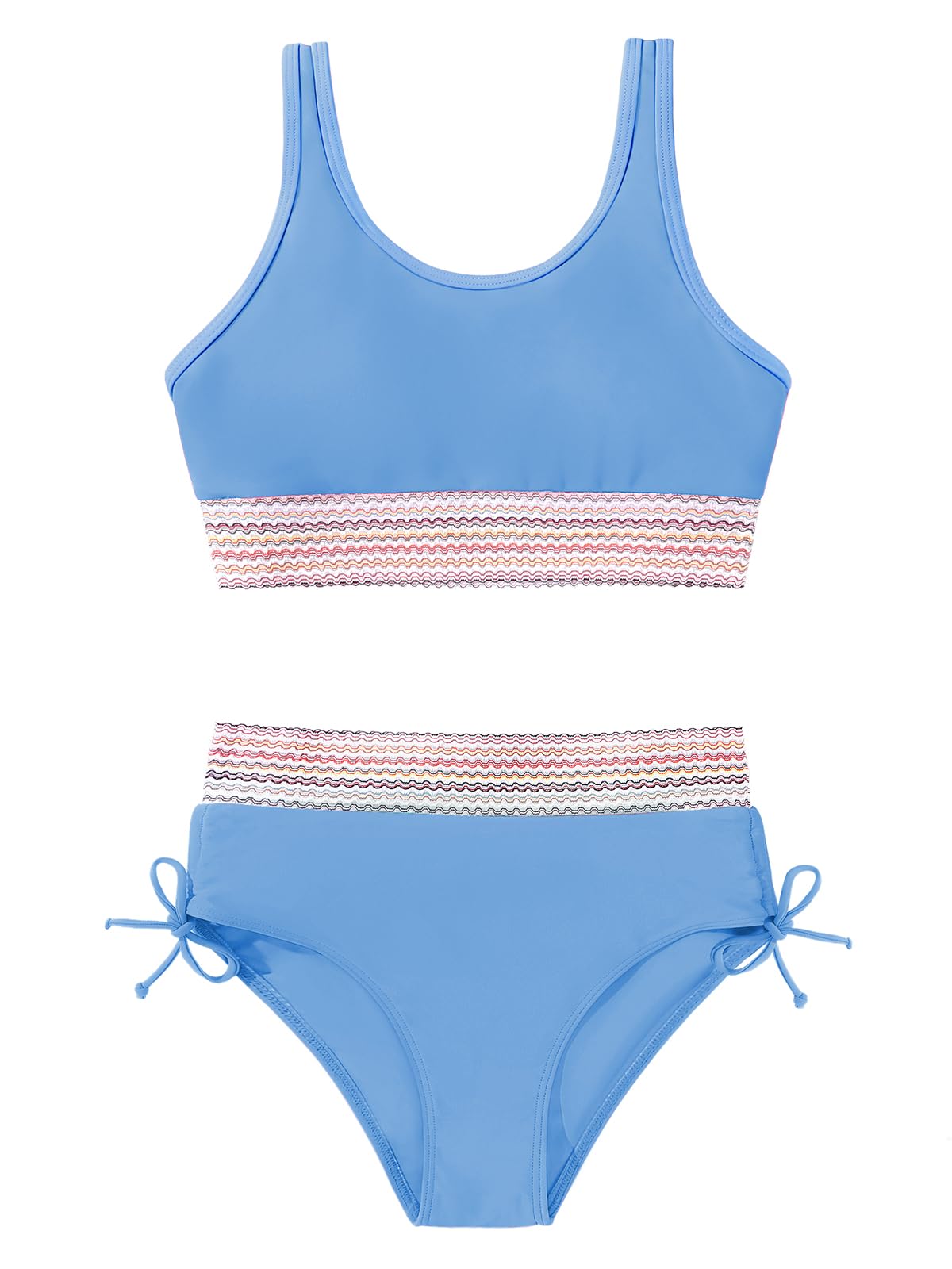 Teen Girls Swimsuit Two-Piece Bikini Set Adjustable Straps High Waist Bathing Suit Kids Athletic Swimwear with Chest Pad
