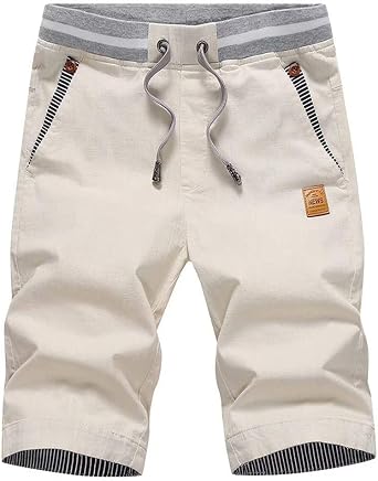 Big Boys Casual Shorts Summer Cotton Classic Fit Drawstring Elastic Waist Beach Shorts with Pockets