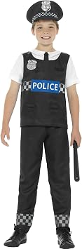 Smiffys Cop Costume, Black & White with Top, Trousers & Hat, Boys Fancy Dress, Cops and Robbers Dress Up Costumes