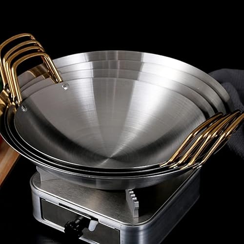 Miniatura 9 de GANAZONO Olla de acero inoxidable de acero inoxidable Wok Pan Sartén para saltear Sartén redonda de acero Sartén de wok chino Sartén de wok de acero