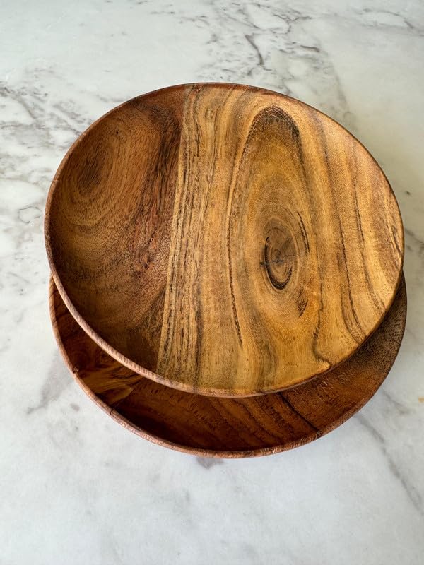 appeasy Wooden Square Tray for Serving Snacks | Handmade Acacia Wooden Platters Serving Tray | Wooden Decorative Platter (Pack of 2-Round)