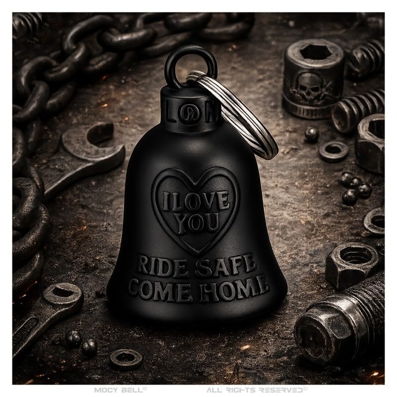 Clochette Moto Noir Mat - Gremlin Bell Moto - Guardian Bell - I Love You - Ride Safe - Come Home - Acier Inoxydable 316L