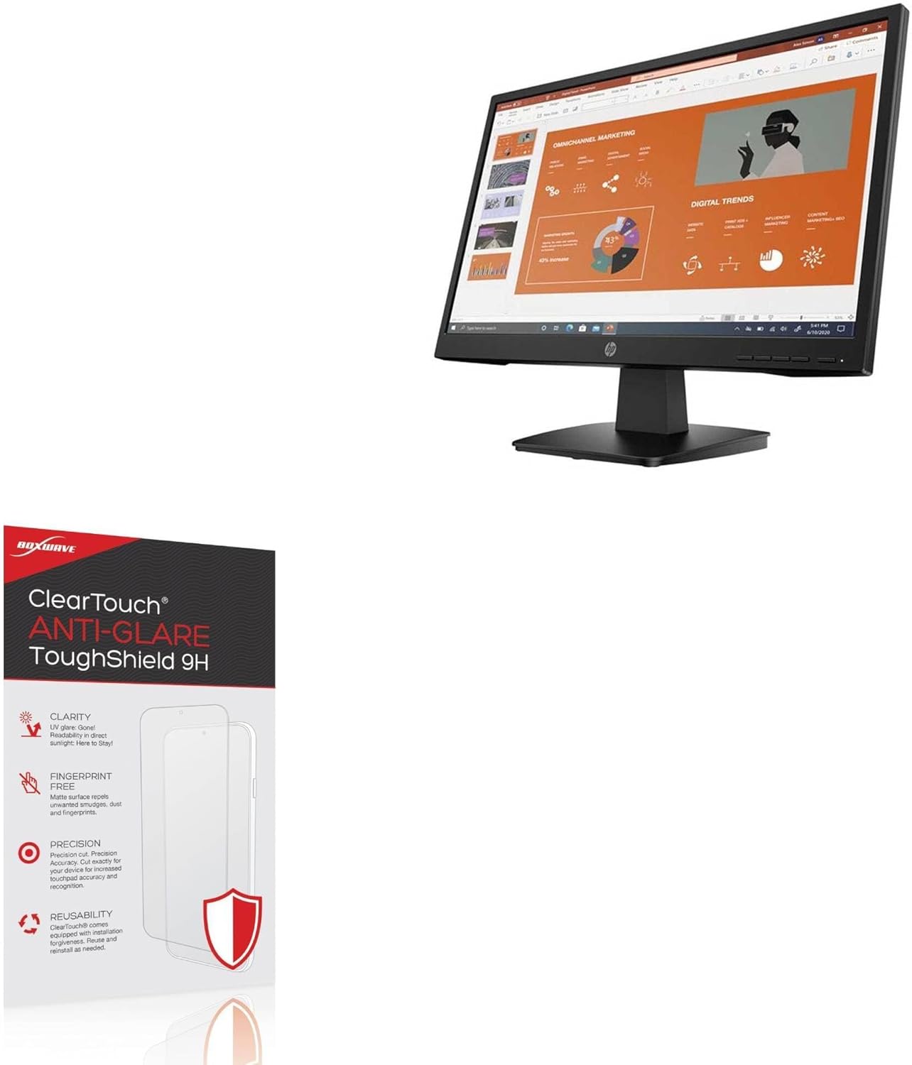 BoxWave Screen Protector Compatible With HP Computer Monitor P22va G4 (21.5 in) - ClearTouch Anti-Glare ToughShield 9H (2-Pack), Anti-Glare 9H Tough Flexible Film Screen Protector