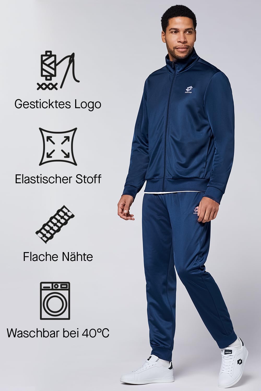 Lotto Dres treningowy męski, niebieski, rozmiar XXL, dres sportowy, krój regularny, ze 100% poliestru, strój rekreacyjny z elastycznym ściągaczem i praktycznymi kieszeniami bocznymi I dres do biegania