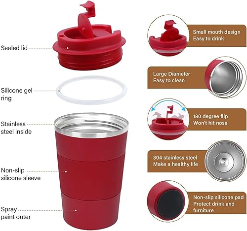 Miniatura 3 de Taza de café de 12 onzas  Taza de café de viaje aislada a prueba de derrames con tapa a prueba de fugas de acero inoxidable al vacío, vasos de café